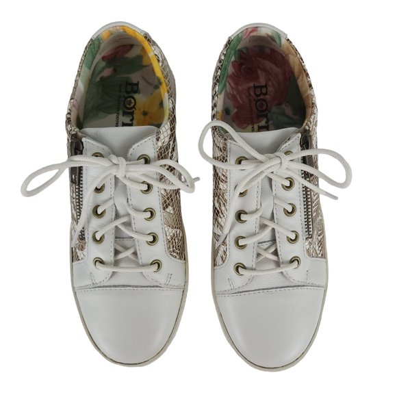 BORN Women's Tamara Sneakers 7M White Leather Lace Up Side Zipper Embossed - Picture 6 of 12